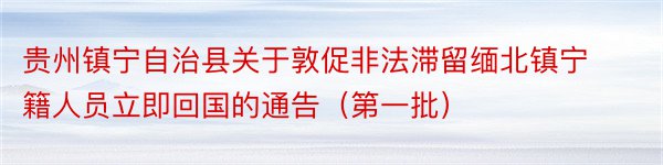 贵州镇宁自治县关于敦促非法滞留缅北镇宁籍人员立即回国的通告（第一批）
